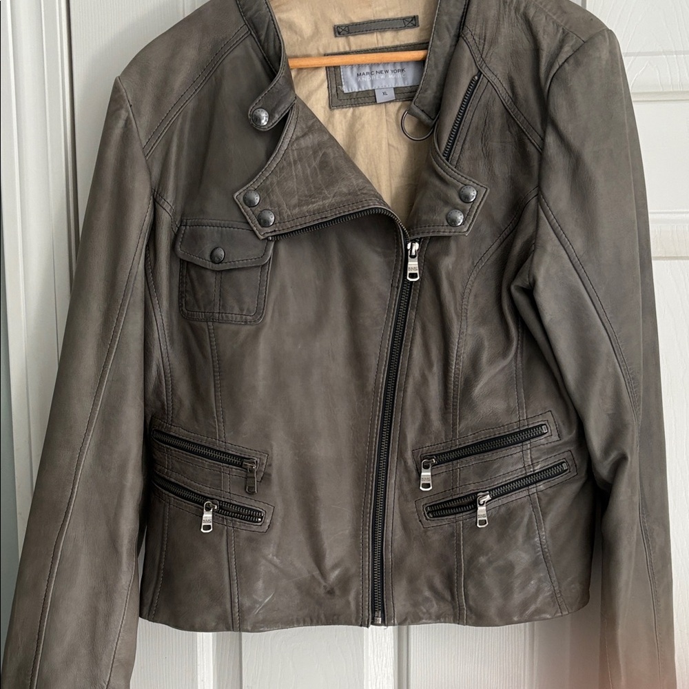 Marc New York Women's Taupe Grey Genuine Leather Jacket